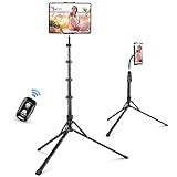 Aureday Stand Floor, 67” Height Adjustable Tripod Stand, Tablet Stand with Extendable Holder for iPad Mini/ Air/ Pro, Kindle, Switch, Smartphones, and All 4.7" to 12.9" Devices