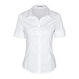 SUNNOW Womens Button Down Shirts Tailored Short Sleeve Shirt Basic Simple Stretch Wrinkle Free Formal Work Blouses White