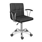 ERGOSEAT Home Office Desk Chair with Armrest and Wheels,Modern PU Leather Mid-Back Office Task Chair,Height Adjustable Swivel Computer Chairs for Home Office,Black