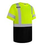 Uno Mejor High Visibility Shirts for Men Class 3 Hi Vis Reflective Safety Construction Shirts for Men Women, Short Sleeve Work Shirts with Black Bottom, Meet ANSI, Durable & Breathable, Yellow L