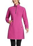 BALEAF Women's Fleece Dress Sweatshirt Tunic Long Quarter Zip Pullover Polar Winter Dress Cover Ups Pocket Violet Rose 2XL