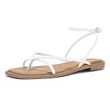 FITORY Women's Flat Sandals Fashion Gladiator Thong with Adjustable Buckle Closure for Summer Size 10 White