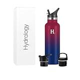 H2 Hydrology Narrow Mouth Water Bottle With 3 LIDS | Double Wall Vacuum Insulated Stainless Steel Water Bottle | Sports Water Bottle | Hot & Cold Leak Proof Sweat Free (20 oz, Man of Steel)