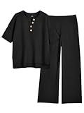 LILLUSORY Pajama Sets For Women 2 Piece Outfits Lounge Set Two Piece Matching Knit Loungewear Tops Pants Sweat Suits Black