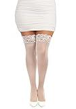 Dreamgirl Women's Plus-Size Silicone Lace Top Thigh-High, White, Queen Size