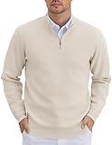 COOFANDY Mens 1/4 Zip Pullover Long Sleeve Slim Fit Sweaters Casual Dress Sweaters Polo Sweater Cream Medium