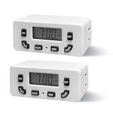 Oviitech 24 Hour Indoor Digital Timer Outlet,Timer for Electrical Outlets,ON/Off Program,2 Prong Plug in Outlet Timer with Display,ETL Certified, White,2 Pack