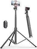 Pnitri 71'' Phone Tripod Stand, Extendable Reinforced Aluminum Phone Stand with Wireless Remote, Stable Cellphone Tripod Compatible with iPhone 15/14/13 Galaxy S23/S22 Huawei.