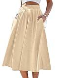 SOFIA'S CHOICE Women's High Elastic Waist Midi Skirt with Pocket A Line Swing Skirts Apricot X-Large