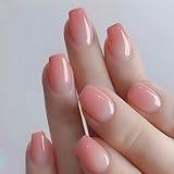 QQPPOLIU Square Press on Nails Short Length Pink Glue on Nails Short Nails with Gradient Design Cute Press on Nails False Nails for Youth and Girls