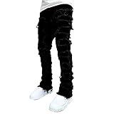 YEOU Mens Stacked Jeans Slim Fit Ripped Skinny Stretch Jeans Distressed Straight Denim Pants Hip Hop Trousers