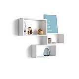 Mobili Fiver, Set of 3 Rectangular Cube Shelves, Giuditta, Ashwood White, Laminate-Finished, Wall Mount Shelves for Kitchen and Living Room, Italian Furniture