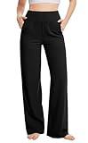 Talovee Yoga Pants Women Wide Leg Pants High Waist Stretch Dress Casual Sweatpants Lounge Pants with Pockets Black, Medium