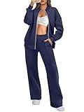 ANRABESS Women 2 Piece Outfits Lounge Set Oversized Zip Up Sweatshirt Jacket Sweatpant Matching Sweat Sets Fall Sweatsuit Navy Blue Large