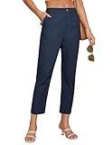 GRACE KARIN Womens Pants Slim Fit Slacks High Waisted Trousers Straight Work Business Capris with Pockets Navy Blue M