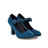 MFairy Women's Buckled Mary Jane Shoes Chunky Heel Cushioned Dress Pumps Blue 7