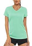 MAGCOMSEN Running Shirt for Women Dry Fit Shirts Fitness Shirts Short Sleeve Active Shirts Gym Shirt Workout Sports Mint Green XXL