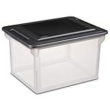 Sterilite File Box, Stackable Storage Bin with Lid, Organize Receipts, Bills, Taxes, and Papers in the Home, Office, Clear Base with Black Lid, 8-Pack