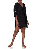 Seafolly Women's Standard V Neck Cover Up Dress with Roll Sleeves, Beach Edit Black, Medium