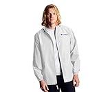 Champion, Stadium Full-Zip, Wind, Water Resistant Jacket for Men, White Small Script, Large