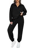 BTFBM Womens 2 Piece Sweatsuit Sets Fall Outfits Tracksuits 2024 Long Sleeve Half Zip Sweatshirt Sweatpants Lounge Set(Solid Black,Large)