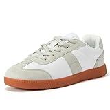 UBFEN Womens Fashion Sneakers Classic Retro Trainers Skate Shoes Casual Comfort Walking Footwear White Color Size US 8