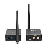 1Mii 2.4Ghz Wireless Audio Transmitter Receiver for TV, 320ft Long Range 20ms Low Delay 192kHz/24bit HiFi Audio, Wireless Adapter Kit for Subwoofer/Powered Speaker/Stereo/Soundbar, RCA(3.5mm)Out/input