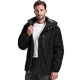 Kugnala Men's Winter Skiing Jacket Waterproof Warm Snow Fleece Lining Coat Mountain Windbreaker Hooded Windproof Rain Jacket Black XL