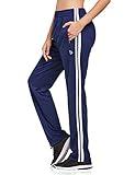 BALEAF Women's Track Pants Athletic Jogging Sweatpants Zipper Pockets Warm-Up Sports Running Pants Navy/White Size L