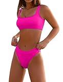 High Waisted Bikini for Women Tummy Control Bottoms Push Up Crop Top Swimsuit 2 Piece High Cut Teens Girls Bathing Suits