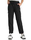 Seamaid Women's Hiking Pants Quick Dry Lightweight Water Resistant Cargo Pants with Zipper Pockets Travel Outdoor Black L