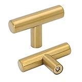 goldenwarm 15pcs Brushed Brass Single Bar Cabinet Cupboard Drawer Door Handle Pull Knob LS201GD for Furniture Kitchen Hardware Overall Length 2in