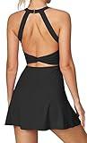 Heathyoga Tennis Dress with Built in Shorts and Bra Athletic Dress for Women Summer Cut Out Twisted Golf Workout Dress Black