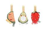 Pearhead Fruit Stroller Toys, Plush Interactive Toy Set for Baby Car Seat with Hanging Mirror, Gender-Neutral Travel Accessories, Strawberry Avocado Watermelon, Set of 3