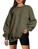 Trendy Queen Sweatshirts for Women Hoodies Oversized Crewneck Tops Sweaters Comfy Fall Winter Outfits Clothes 2024 Fashion ArmyGreen M