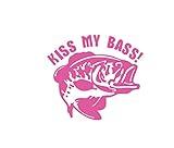 Kiss My Bass Funny College Humor Decal Sticker for Car Truck SUV Fisherman Fishing Fish Nature Outdoors Sportsman Sports Hunter Hunting Bow Gun Angler (4", Pink)