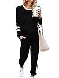 Aloodor Workout Sets for Women 2 Piece Outfits Casual Loose Fitting Tops Black 2XL