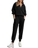 BTFBM Women 2 Piece Outfits Hoodie Sweatshirt Tracksuit & Oversized Jogger Sweatpants Y2K Sweatsuit Set（Solid Black,Small