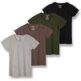 4 Pack: Womens Cotton Crew Neck Scoop Short Sleeve T-Shirt Women Athletic Tops Casual Blouse Tees Lounge Ladies Basic Workout Classic Relaxed Loose Fit - Set 3,M