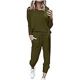 My Orders Placed Recently By Me,Sweatsuits Women 2 Piece Outfit,2024 Fall Lounge Sets Long Sleeve Crewneck Pullover Tops and Long Pants Tracksuit D-green