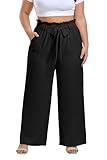 OLRIK Women's Casual Plus Size Pants High Waisted Lounge Pants Straight Long Trousers Black-4X