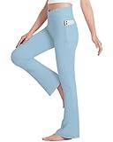 HASMES Girls Yoga Pants Cross High Waisted Flare Pants Casual Activewear Kids Bell Bottoms Pants with Pockets 9-10Y (Light Blue)