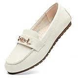 DeYashopin Women's Flats Shoes Leisure Slip On Comfort Boat Shoes PU(White-7W)