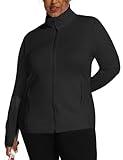 COOTRY Women's Plus Size Athletic Jackets Zip Up Lightweight Workout Running Track Jackets with Thumb Holes Black 2XL