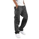 THWEI Mens Cargo Pants Casual Joggers Athletic Pants Cotton Loose Straight Sweatpants Grey M