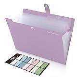 SKYDUE File Folder with Labels, Accordion File Organizer with 8 Pockets, Portable Document Organizer, A4 Letter Size, Paper Organizer for Office, Purple