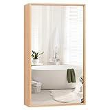 Giantex Medicine Cabinet Mirror, Bathroom Wall Cabinet with Reversible Single Door, 2 Adjustable Shelves, Bathroom Vanity Mirror, Bamboo Storage Cabinet for Bathroom, Living Room, Entryway, Natural