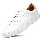 Dunross & Sons Harvey White Leather Sneaker, Men's Casual Shoes for Wedding Guests, Low Top Lace-up Fashion Sneaker, Size 10.5