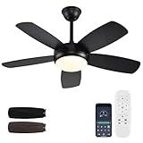 Ayaoty 42 inch Black Ceiling Fans with Lights and Remote Control,Dimmable 3-Color Temperatures LED Ceiling Fan, Reversible, Noiseless, Black Ceiling Fan for Bedroom, Indoor/Outdoor Use