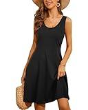 STYLEWORD Women's 2024 Fashion Summer Dresses Little Black Dress Casual Sleeveless Cotton Skater Flare Formal Midi Sundresses Trendy Clothes(Black,L)